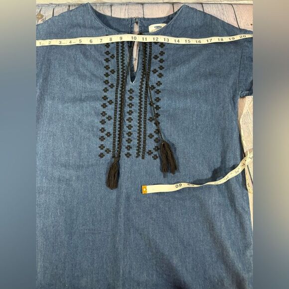 Old Navy Embroidered Boho Casual Beach Vacation Chambray Denim Mini Dress XS - Picture 9 of 10